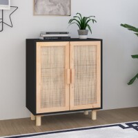 vidaXL Sideboard Schwarz 60x30x70cm Massivholz Kiefer und Natur-Rattan