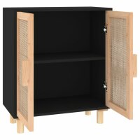 vidaXL Sideboard Schwarz 60x30x70cm Massivholz Kiefer und Natur-Rattan