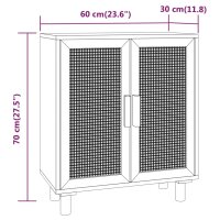 vidaXL Sideboard Schwarz 60x30x70cm Massivholz Kiefer und Natur-Rattan