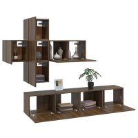 vidaXL 7-tlg. TV-Schrank-Set Braun Eichen-Optik Holzwerkstoff