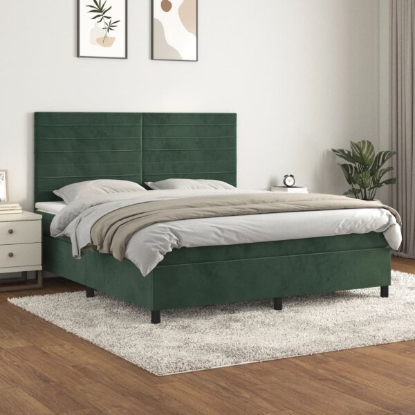 vidaXL Boxspringbett mit Matratze Dunkelgr&uuml;n 160x200 cm Samt