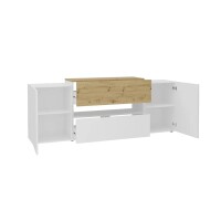 FMD TV-Schrank 182x33x70,2 cm Wei&szlig; und Artisan-Eiche