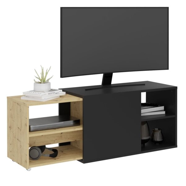 FMD TV-Schrank mit 2 F&auml;chern 133,5x39,9x49,2 cm Schwarz Artisan-Eiche