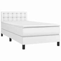 vidaXL Boxspringbett mit Matratze Wei&szlig; 90x190 cm Kunstleder