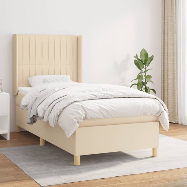 WOWONA Boxspringbett mit Matratze Creme 90x200 cm Stoff