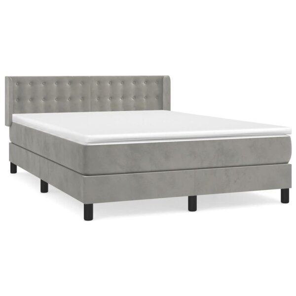 vidaXL Boxspringbett mit Matratze Hellgrau 140x190 cm Samt