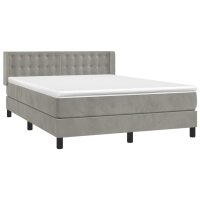 vidaXL Boxspringbett mit Matratze Hellgrau 140x190 cm Samt