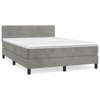 vidaXL Boxspringbett mit Matratze Hellgrau 140x190 cm Samt