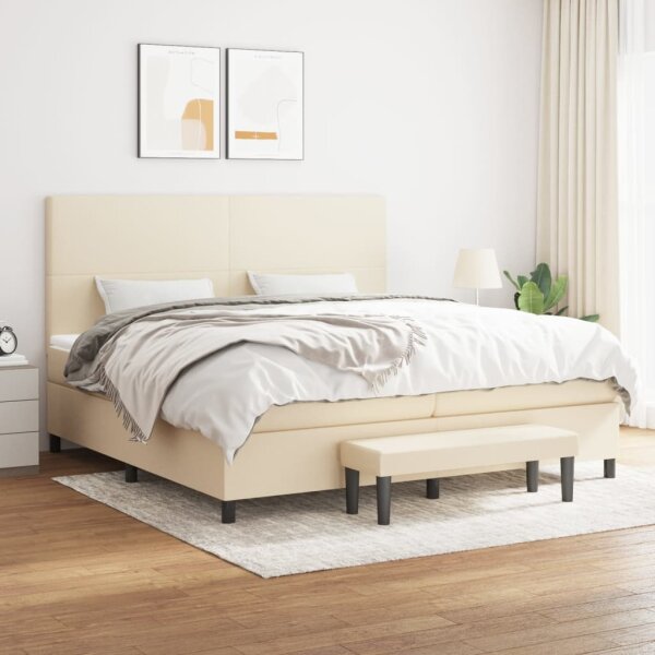 vidaXL Boxspringbett mit Matratze Creme 200x200 cm Stoff