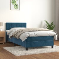 vidaXL Boxspringbett mit Matratze Dunkelblau 90x200 cm Samt