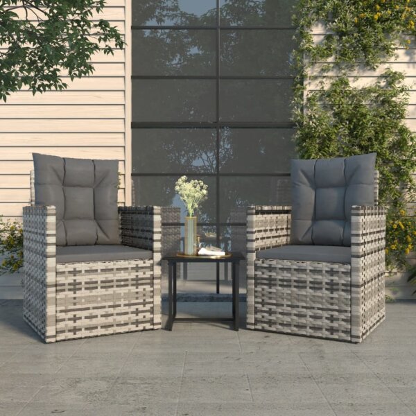 vidaXL 3-tlg. Garten-Lounge-Set mit Kissen Poly Rattan Grau