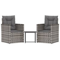 vidaXL 3-tlg. Garten-Lounge-Set mit Kissen Poly Rattan Grau