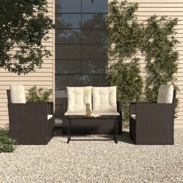 vidaXL 4-tlg. Garten-Lounge-Set mit Kissen Poly Rattan Schwarz