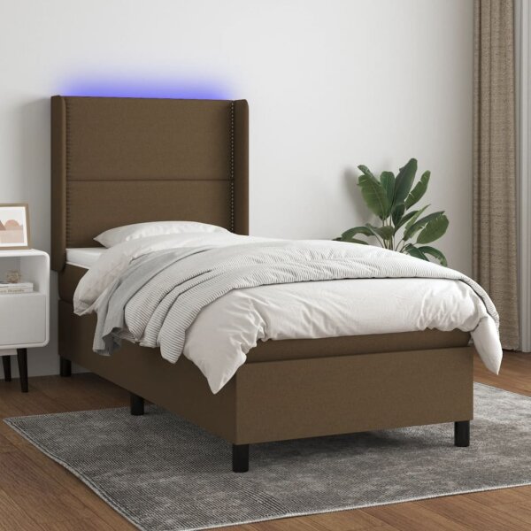 vidaXL Boxspringbett mit Matratze &amp; LED Dunkelbraun 100x200 cm Stoff