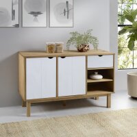 vidaXL Sideboard OTTA Braun&amp;Wei&szlig; 114x43x73,5 cm Massivholz Kiefer