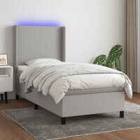 vidaXL Boxspringbett mit Matratze &amp; LED Hellgrau 80x200 cm Stoff