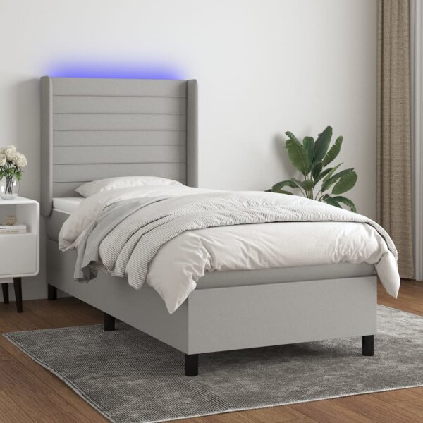 vidaXL Boxspringbett mit Matratze &amp; LED Hellgrau 80x200 cm Stoff