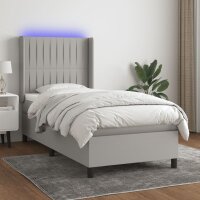 vidaXL Boxspringbett mit Matratze &amp; LED Hellgrau 90x200 cm Stoff