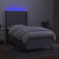 vidaXL Boxspringbett mit Matratze &amp; LED Hellgrau 90x200 cm Stoff