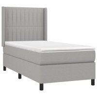 vidaXL Boxspringbett mit Matratze &amp; LED Hellgrau 90x200 cm Stoff