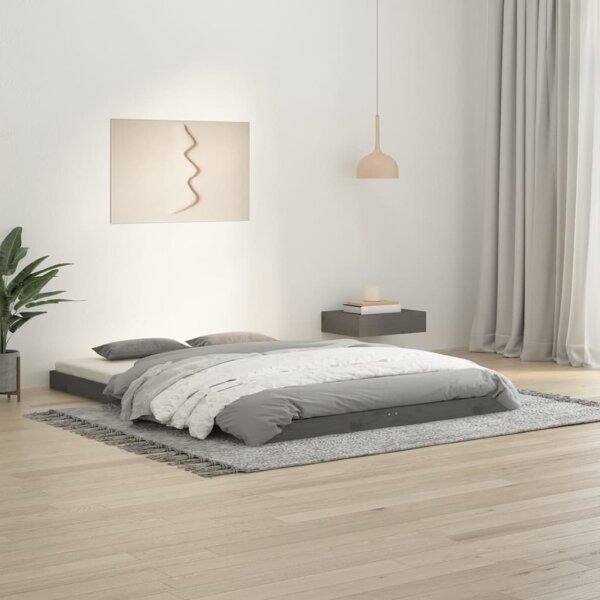 vidaXL Massivholzbett Grau 135x190 cm Kiefer 4FT6 Double