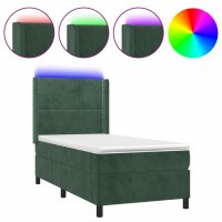 vidaXL Boxspringbett mit Matratze &amp; LED Dunkelgr&uuml;n 90x200 cm Samt