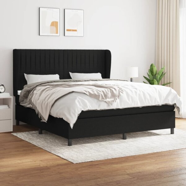 vidaXL Boxspringbett mit Matratze Schwarz 180x200 cm Stoff