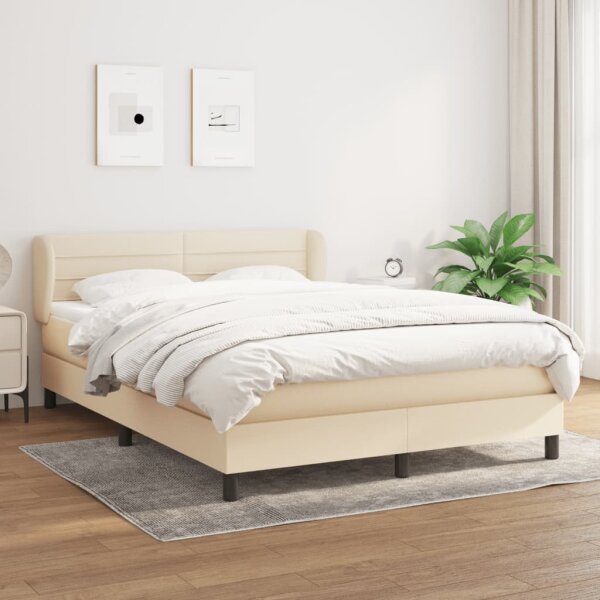 WOWONA Boxspringbett mit Matratze Creme 140x200 cm Stoff