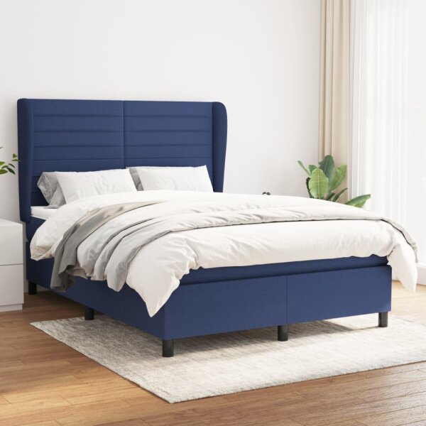 vidaXL Boxspringbett mit Matratze Blau 140x190 cm Stoff