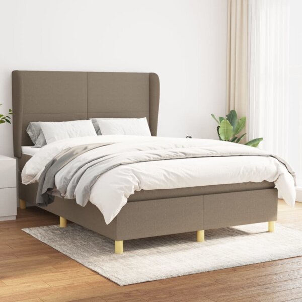 vidaXL Boxspringbett mit Matratze Taupe 140x200 cm Stoff