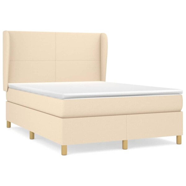 vidaXL Boxspringbett mit Matratze Creme 140x200 cm Stoff