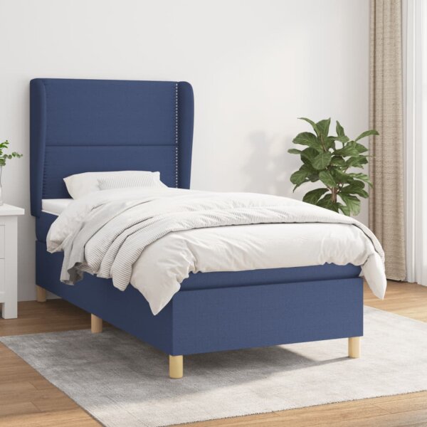 vidaXL Boxspringbett mit Matratze Blau 100x200 cm Stoff