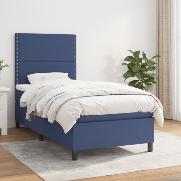 vidaXL Boxspringbett mit Matratze Blau 90x200 cm Stoff