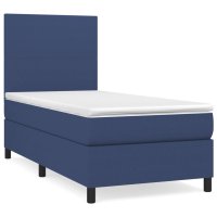 WOWONA Boxspringbett mit Matratze Blau 90x200 cm Stoff