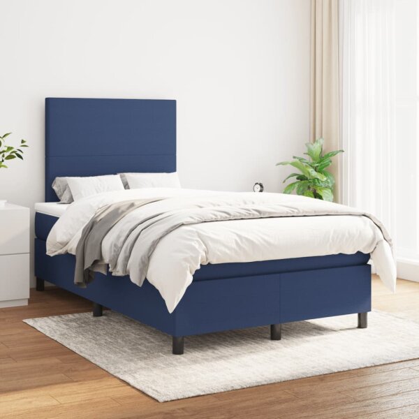 WOWONA Boxspringbett mit Matratze Blau 120x200 cm Stoff