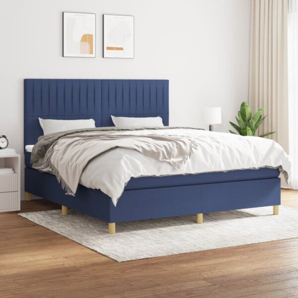 vidaXL Boxspringbett mit Matratze Blau 180x200 cm Stoff