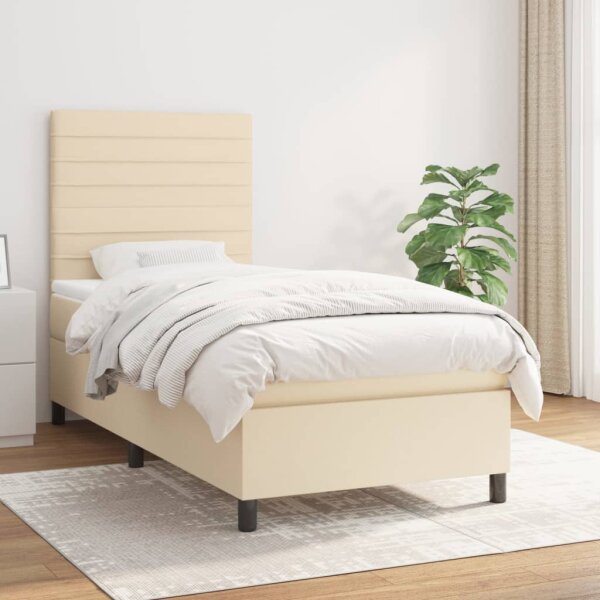 vidaXL Boxspringbett mit Matratze Creme 90x200 cm Stoff