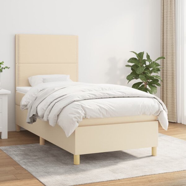 vidaXL Boxspringbett mit Matratze Creme 100x200 cm Stoff