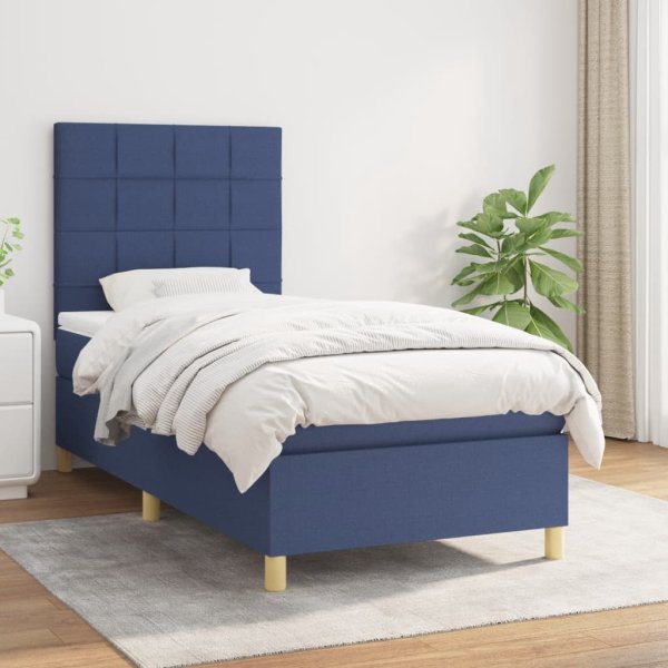 WOWONA Boxspringbett mit Matratze Blau 100x200 cm Stoff