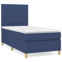 WOWONA Boxspringbett mit Matratze Blau 100x200 cm Stoff