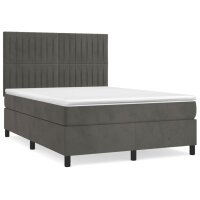 vidaXL Boxspringbett mit Matratze Dunkelgrau 140x200 cm Samt