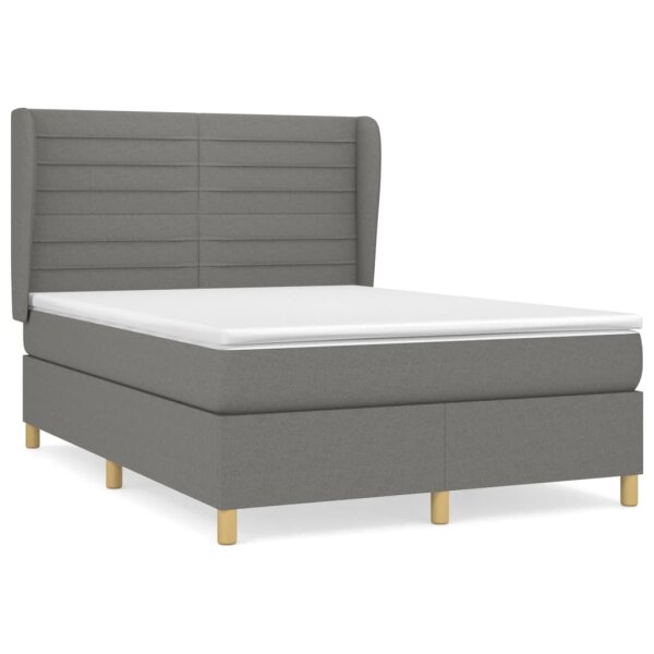 vidaXL Boxspringbett mit Matratze Dunkelgrau 140x200 cm Stoff