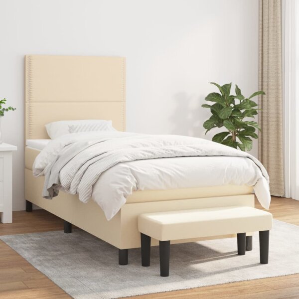 WOWONA Boxspringbett mit Matratze Creme 80x200 cm Stoff