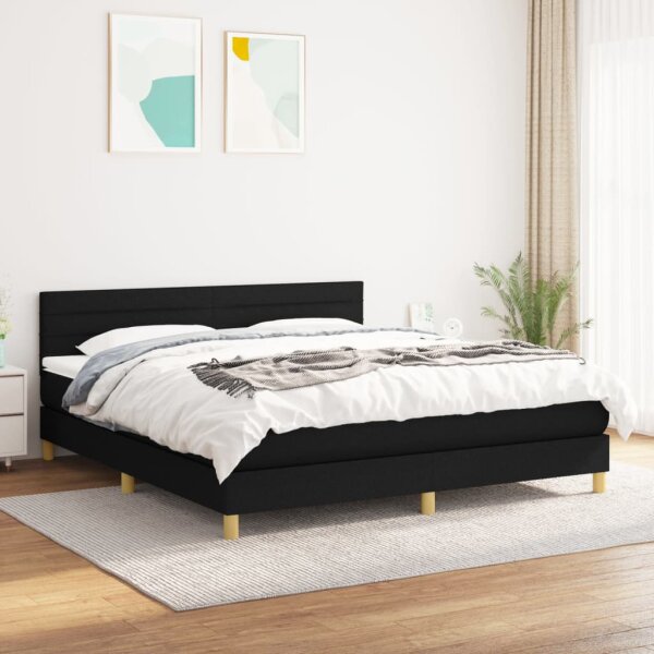 WOWONA Boxspringbett mit Matratze Schwarz 160x200 cm Stoff