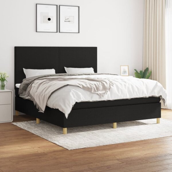 vidaXL Boxspringbett mit Matratze Schwarz 180x200 cm Stoff