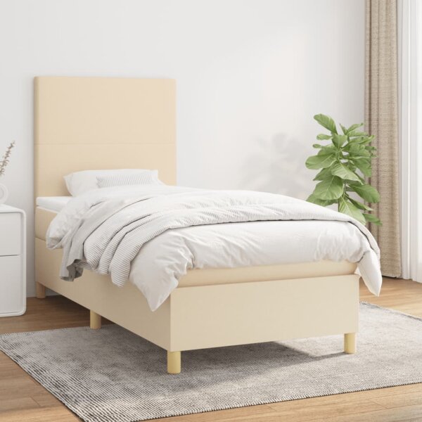 WOWONA Boxspringbett mit Matratze Creme 90x200 cm Stoff