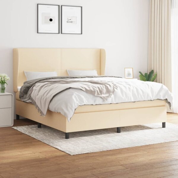 vidaXL Boxspringbett mit Matratze Creme 180x200 cm Stoff