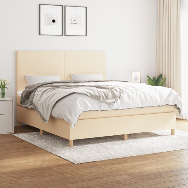 vidaXL Boxspringbett mit Matratze Creme 180x200 cm Stoff