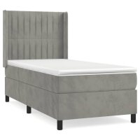 vidaXL Boxspringbett mit Matratze Hellgrau 80x200 cm Samt