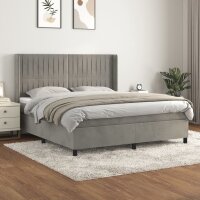 WOWONA Boxspringbett mit Matratze Hellgrau 160x200 cm Samt